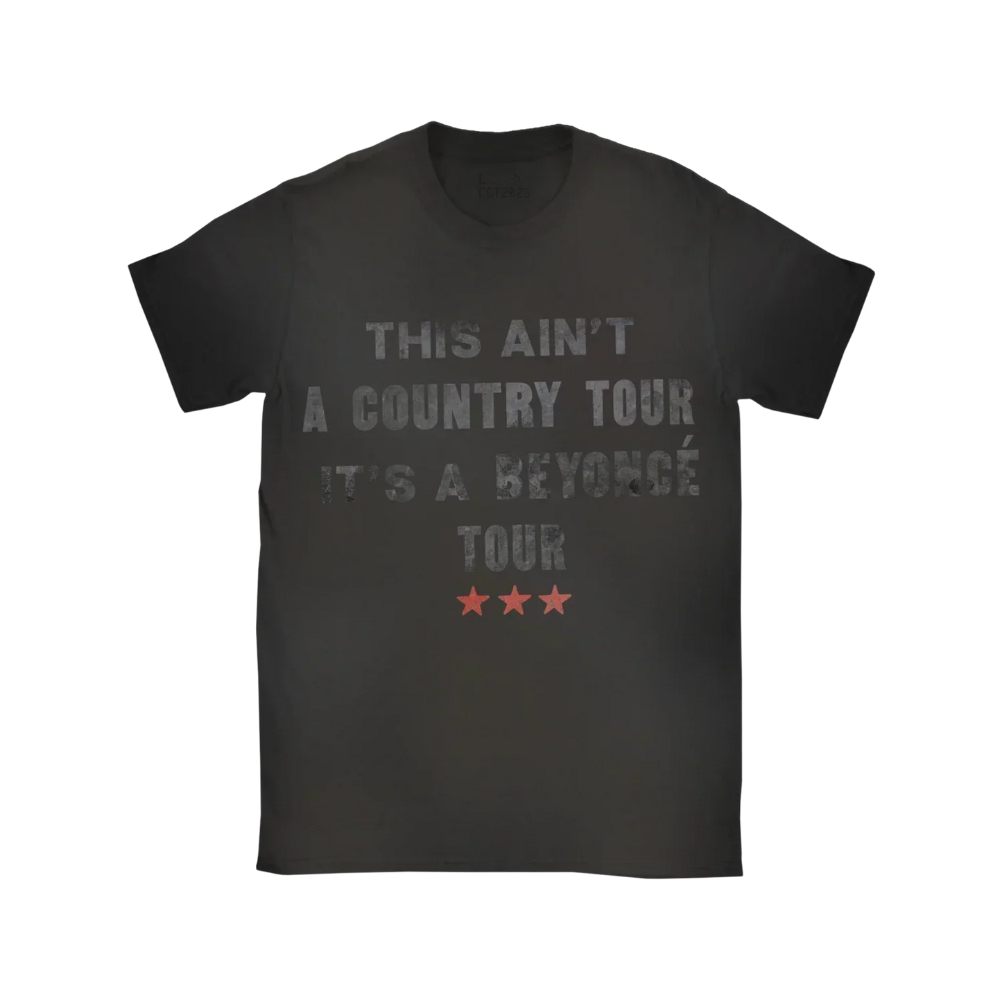 Black t-shirt front with “This Ain’t a Country Tour It’s a Beyoncé Tour” text and red star graphics