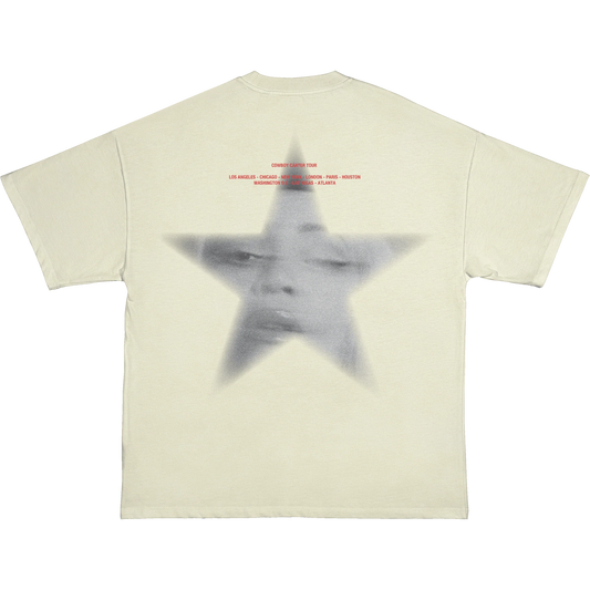 Cream t-shirt front with CC horseshoe logo graphic in black