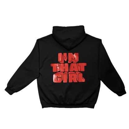 Black hoodie featuring small white text graphic on front with minimalist design