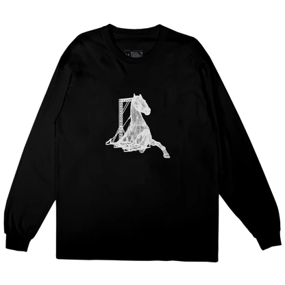 Black long sleeve t-shirt back featuring renaissance film text with Beyoncé credits and minimal typography design